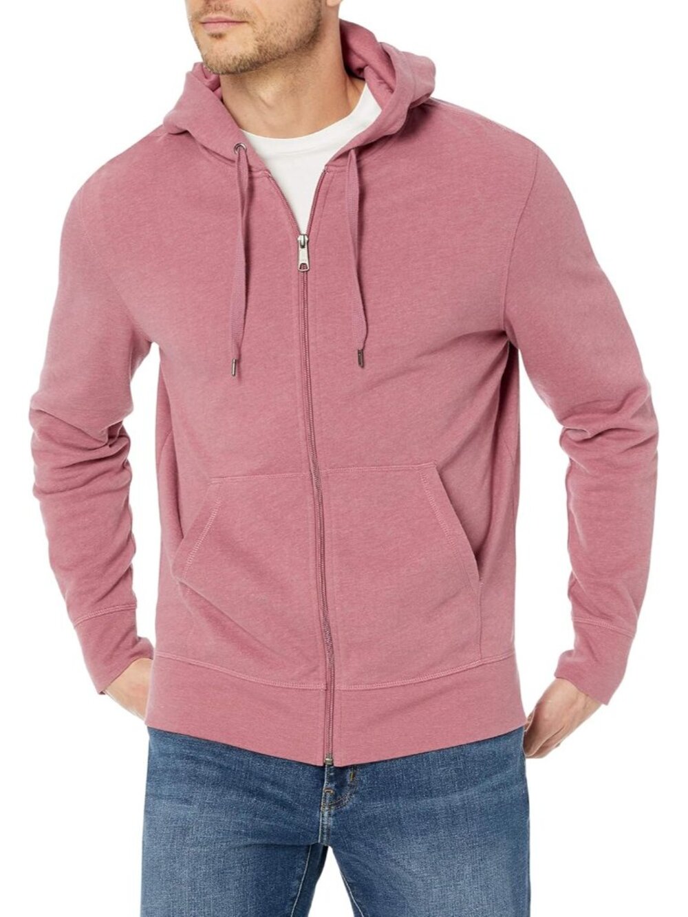 Amazon Essentials Men's Pink Lightweight French Terry Full ZIP Hoodies